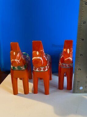3 Vintage 4" Swedish Dala horses, hand carved and painted,Tillv GA Olsson